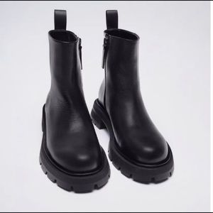 Zara low heeled lug sole leather ankle boots